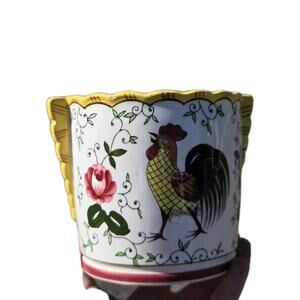 Early Provincial Rooster Planter Small Ice Bucket 4.5” Yellow Accent